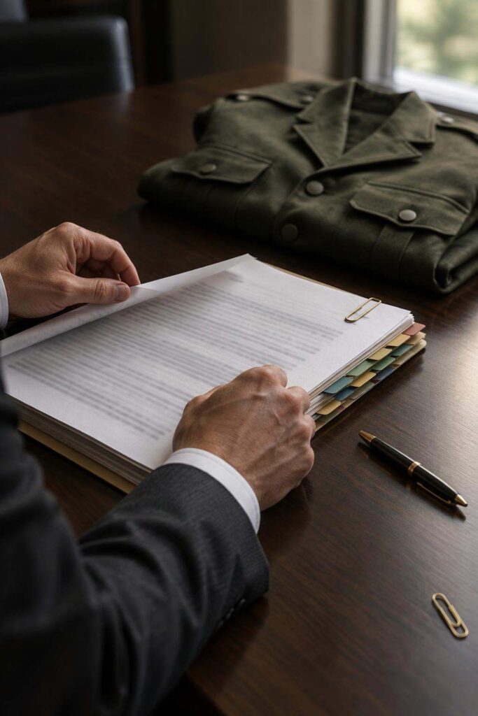 Abogados penal militar revisando el expediente de una causa ante la jurisdicción militar